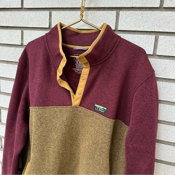 L.L. Bean Burgundy Gold Sweater Fleece Snap Pullover Jacket XL Hiking Retro - Picture 2 of 9
